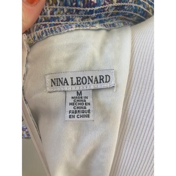 Nina Leonard Blue Floral Chiffon Midi Dress, Size M - Picture 4 of 6